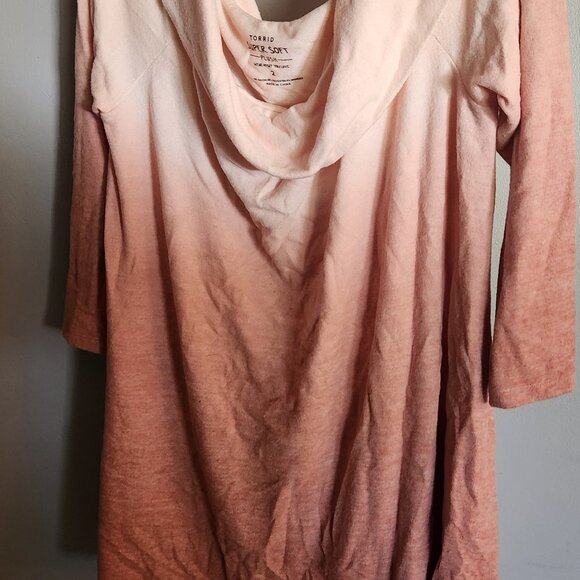Torrid Super Soft Plush Ombre Cowl neck Light Pink Coral Tunic Sweater - Picture 5 of 7